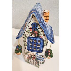 Blue Sky Heather Goldminc Tea light House Cottage Flower Blue Bird Candle Holder